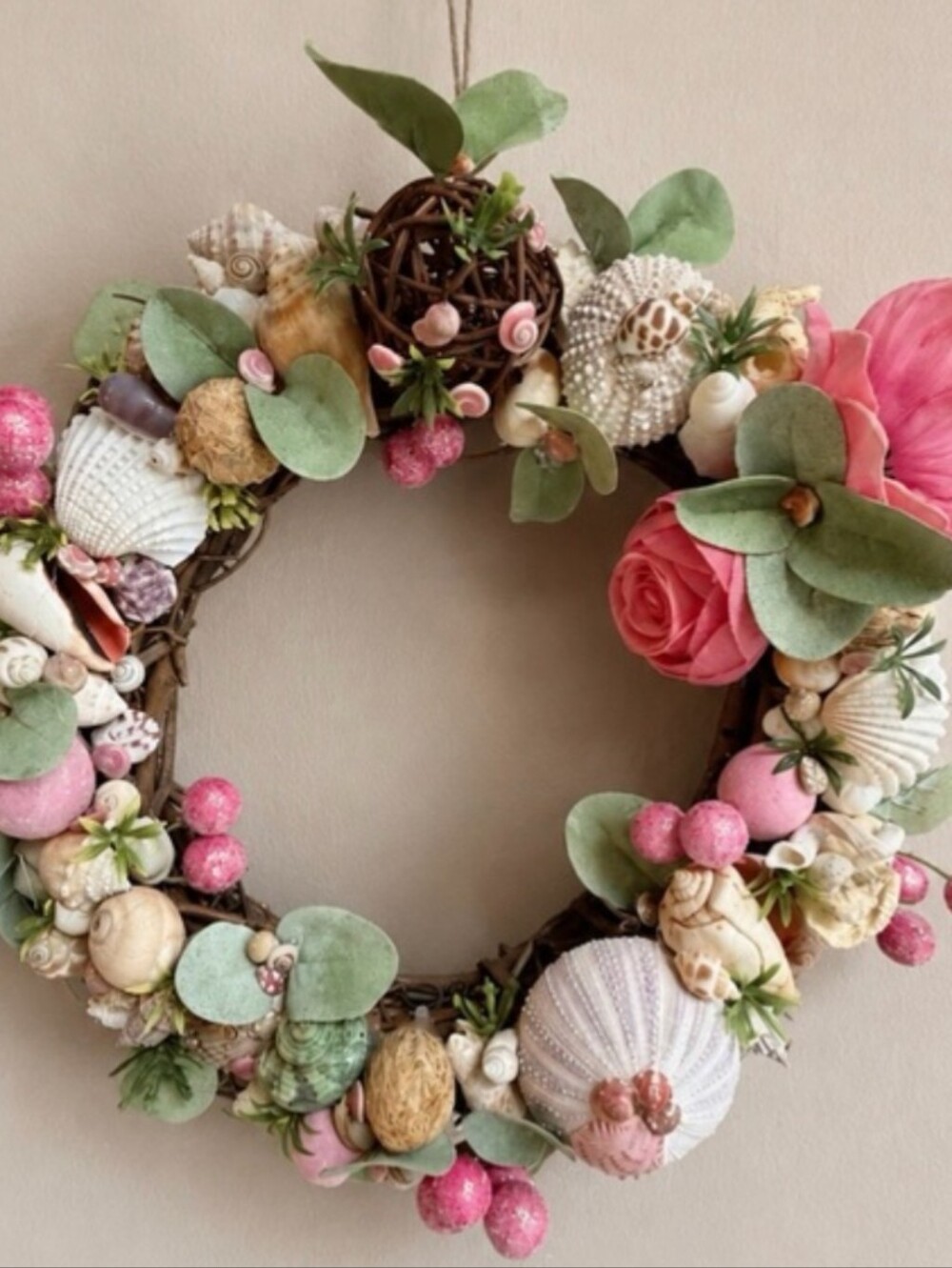 Coastal Floral Wreath Decor | Pink & Green 🌸🌿 | Pillar Candle